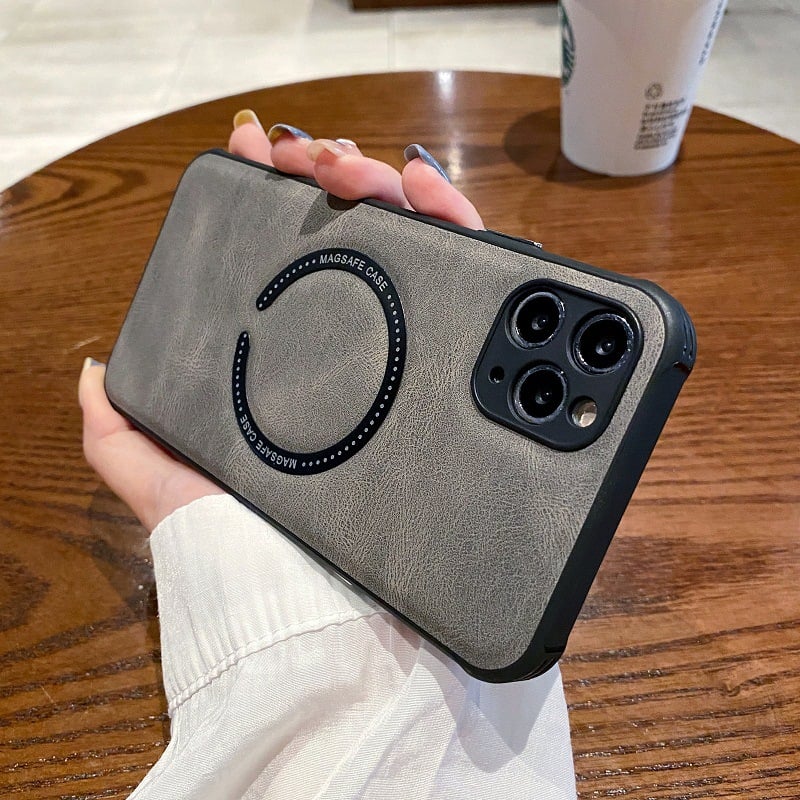 Magnetic Leather Case with Wireless Charging