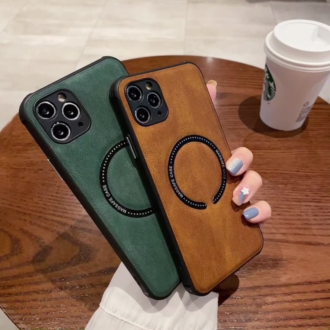 Magnetic Leather Case with Wireless Charging