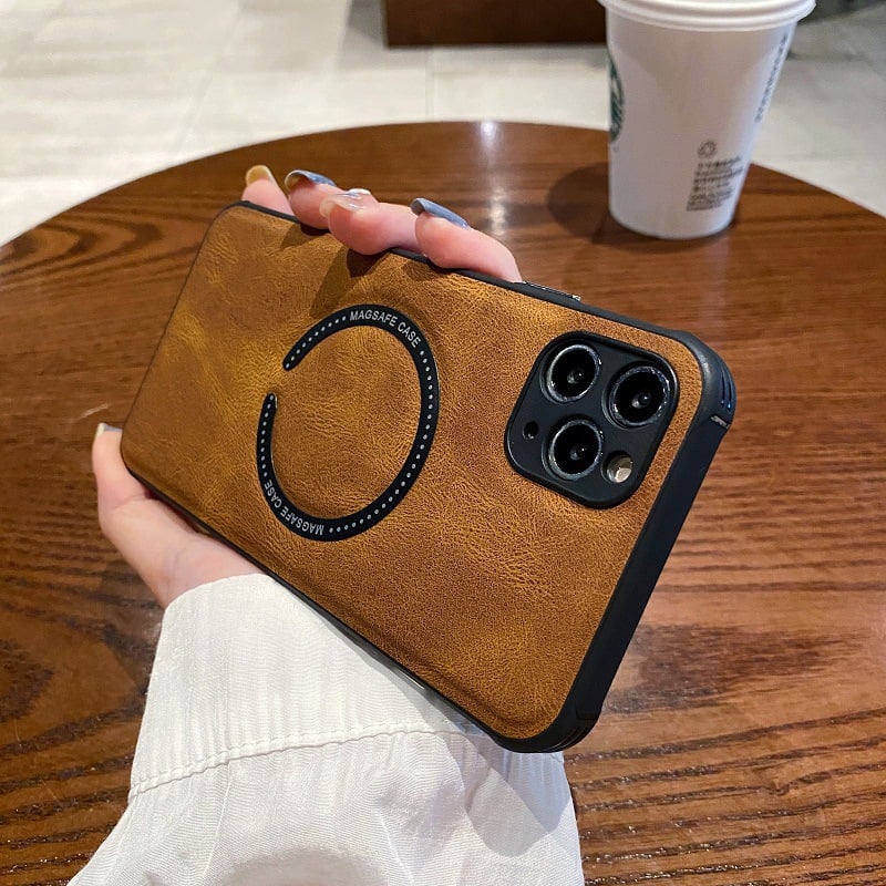 Magnetic Leather Case with Wireless Charging