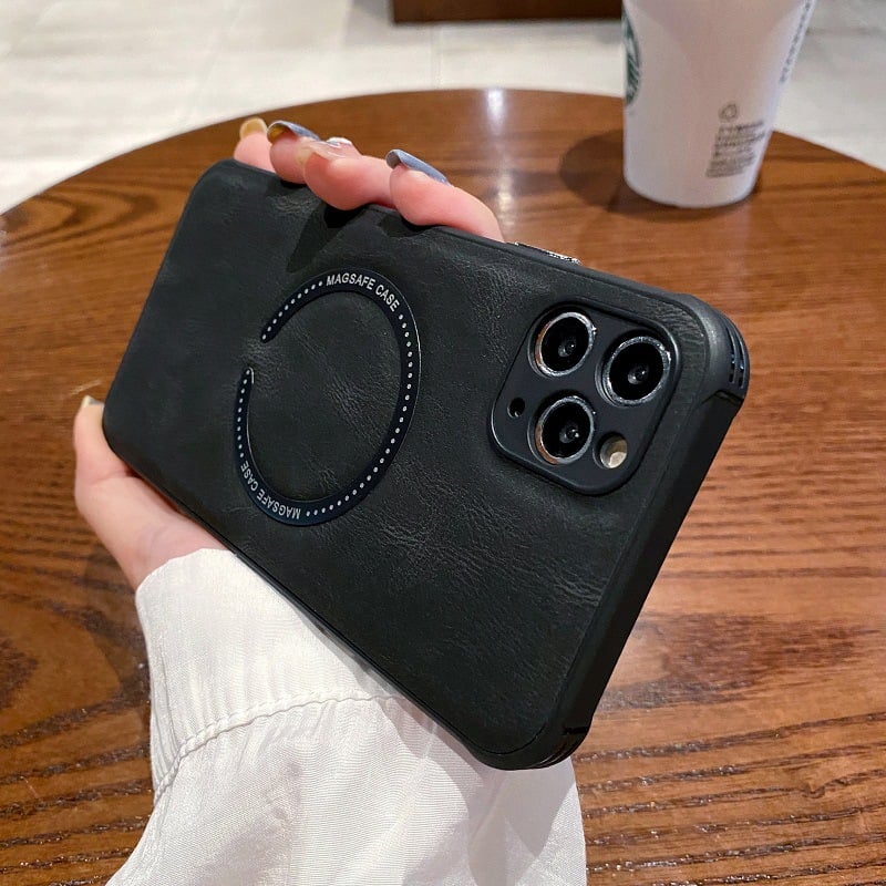 Magnetic Leather Case with Wireless Charging