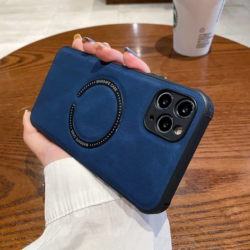 Magnetic Leather Case with Wireless Charging